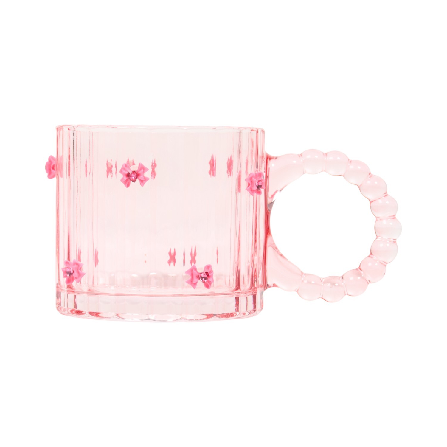 Image of Ribbed Glass Bow Mug - Pink
