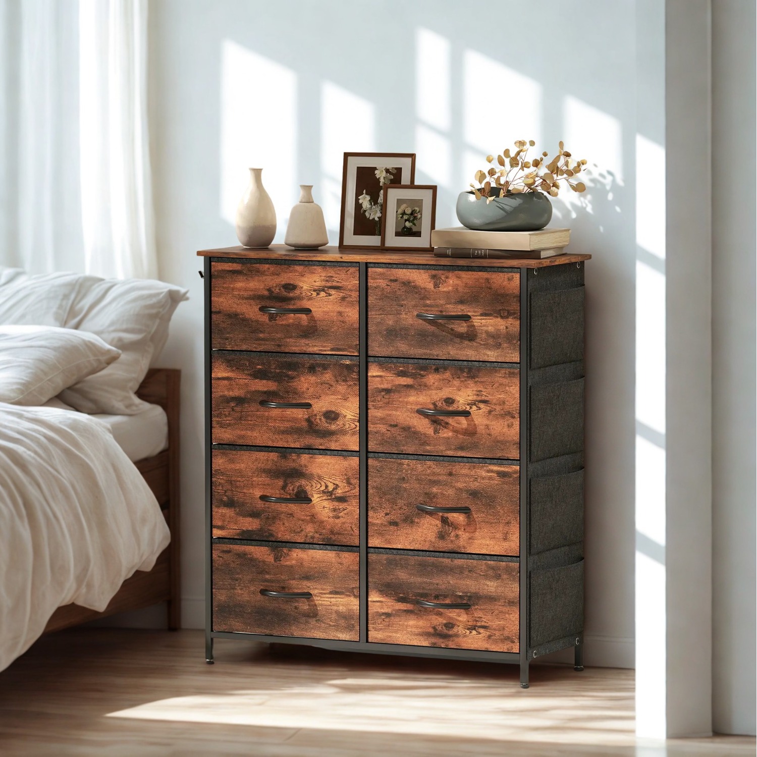Industrial 8 Fabric Drawer Chest Storage Unit Rustic