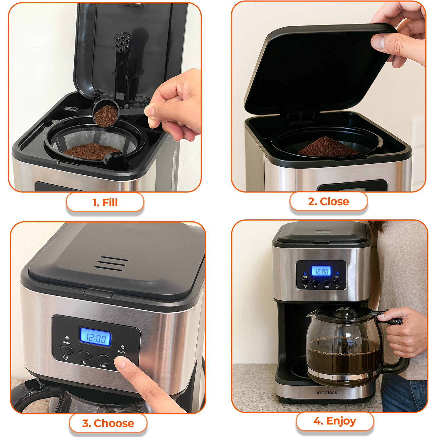 1.5L Drip Coffee Machine Fast Brew With glass Jug and LCD Timer 900W