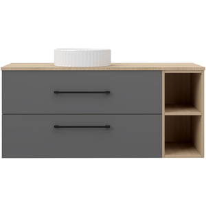 1210mm Bathroom Vanity Unit with Ceramice Basin 2 Drawers 2 Shelves Grey Oak