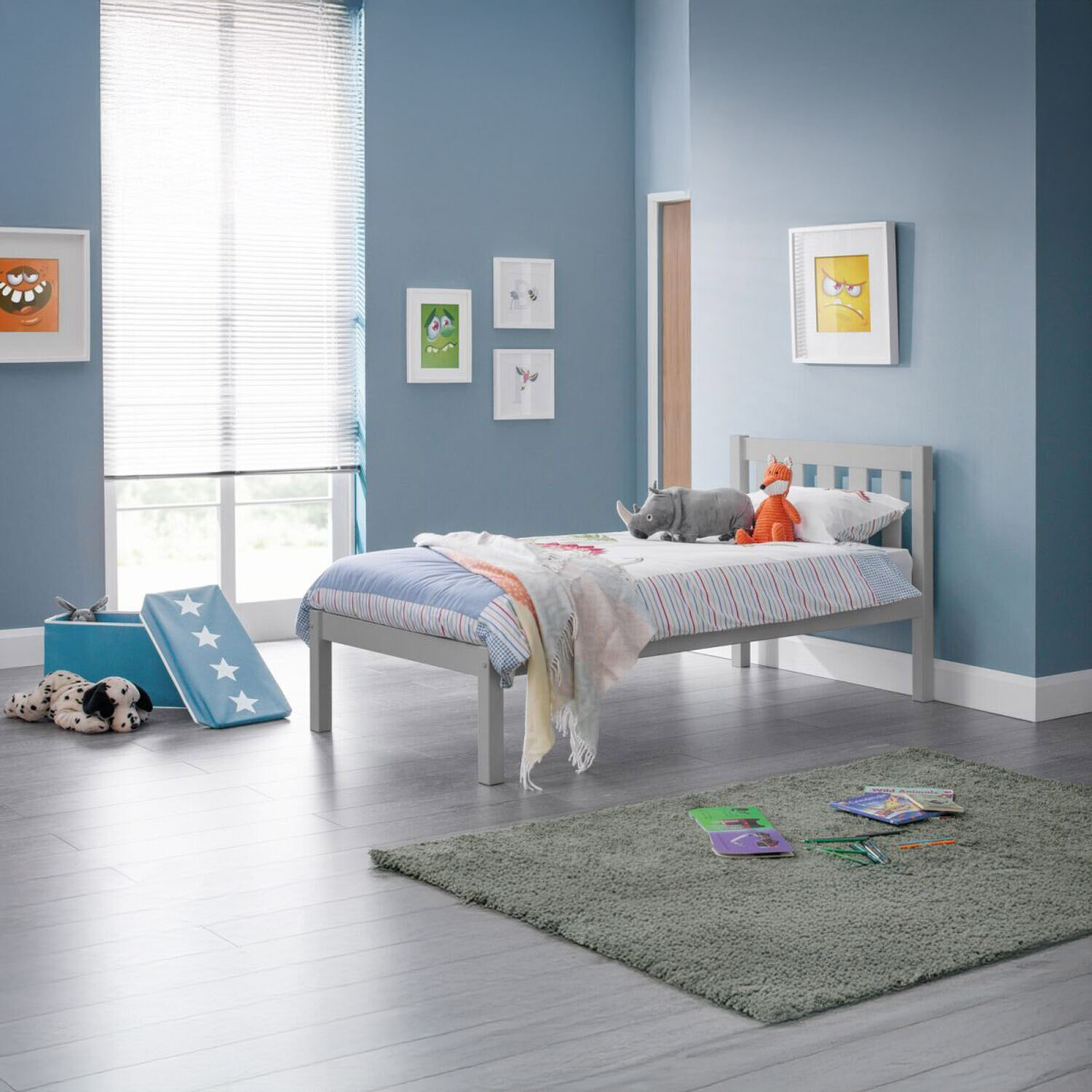 Solid Pine Low Foot End Bed - Dove Grey Double