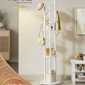 VASAGLE Freestanding Coat Rack Stand, Coat Tree with 11 Hooks, 3 Shelves