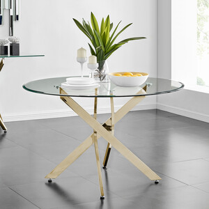 Novara Gold Metal And Glass Large 120cm Round Modern Kitchen Dining Table
