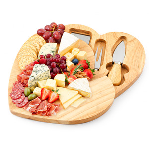Heart Shaped Wood Cheese Board with 3 Cheese Cutters