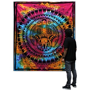 Hamsa Cotton Bedspread  Wall Hanging - Handmade Indian Decor (60 Characters)
