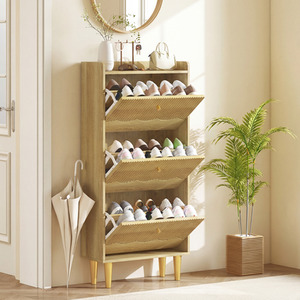 HOMCOM Narrow Shoe Cabinet with 3 Flip Drawers, Oak