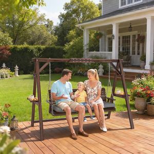Outsunny 3 Seater Wooden Garden Swing Chair with Cushion