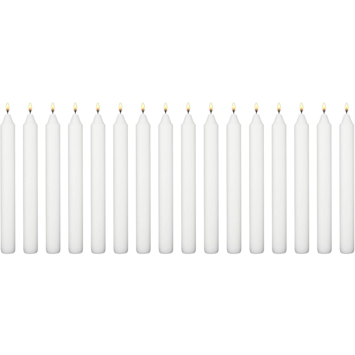 White Dinner Tapered Candles, Decorative, 18 cm, 6-Hour Burn - Pack of 24 - White / 16