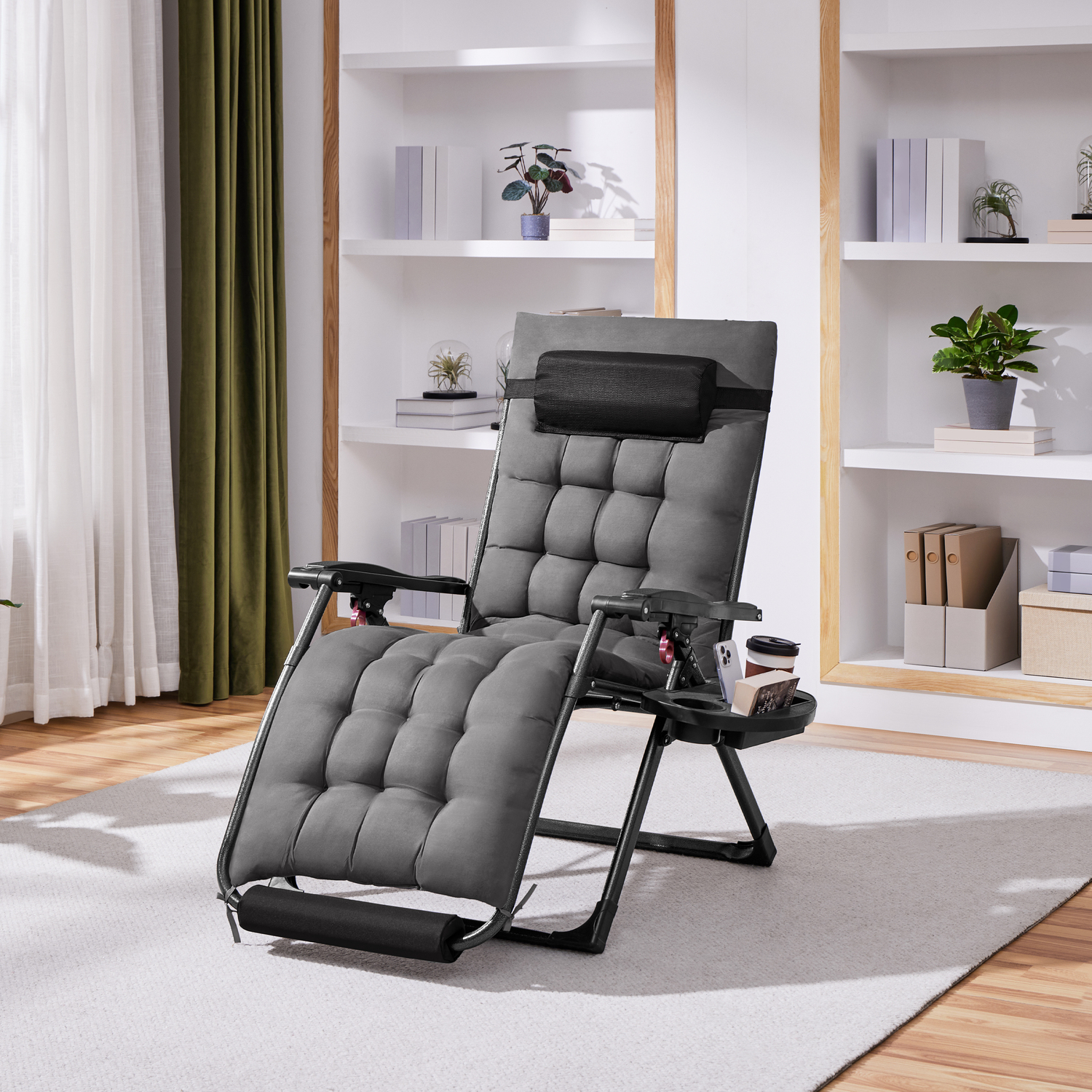 Yaheetech Soft Padded Foldable Lounge Chair - Black 70cm - Dark Grey