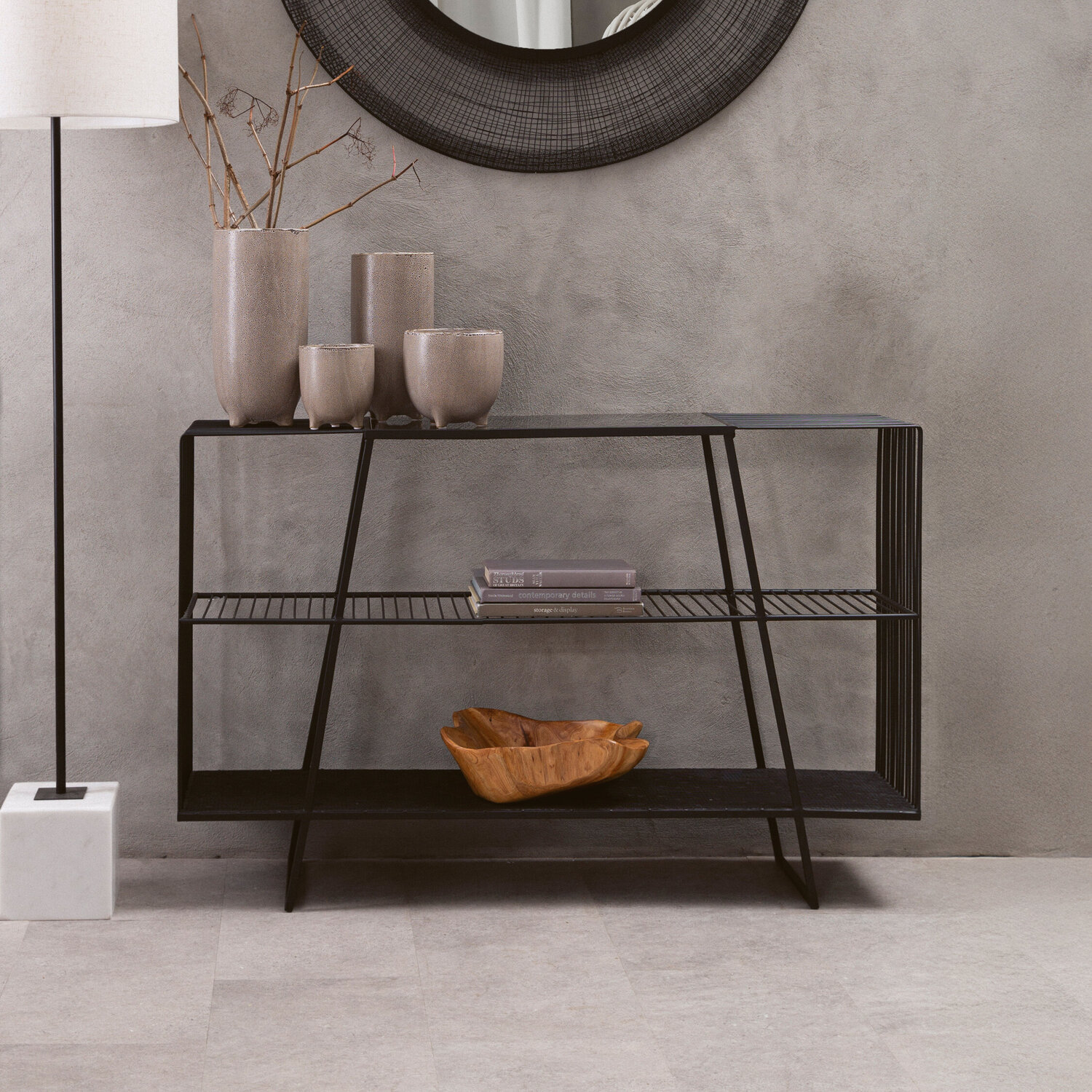 Trento Console Table With Grey Glass Top - Black