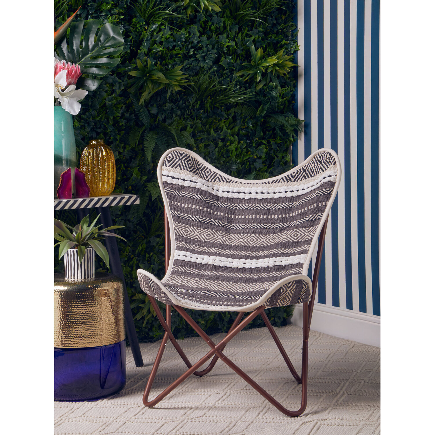 Cefena Grey And White Butterfly Chair - Multicolour
