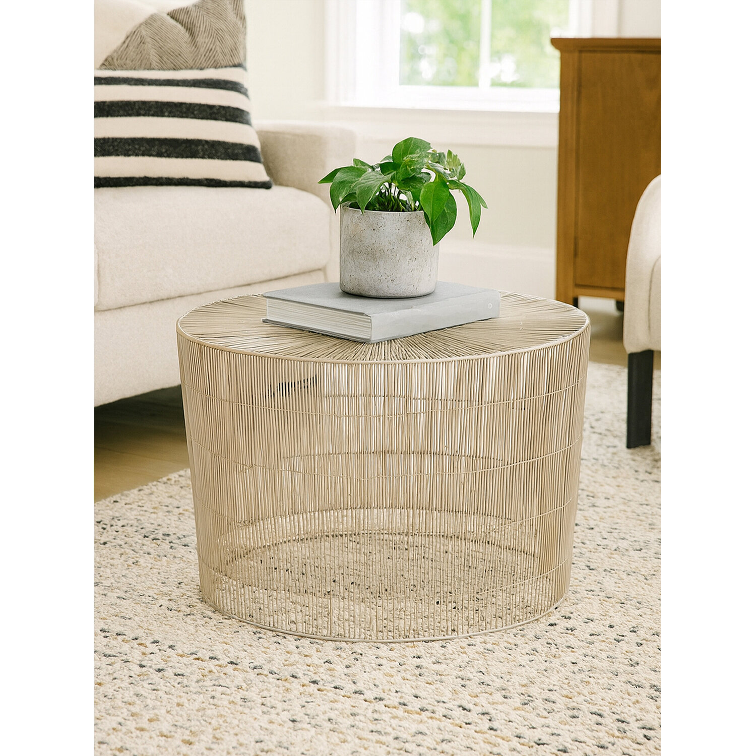 Templar Pewter Finish Cage Round Side Table - Silver