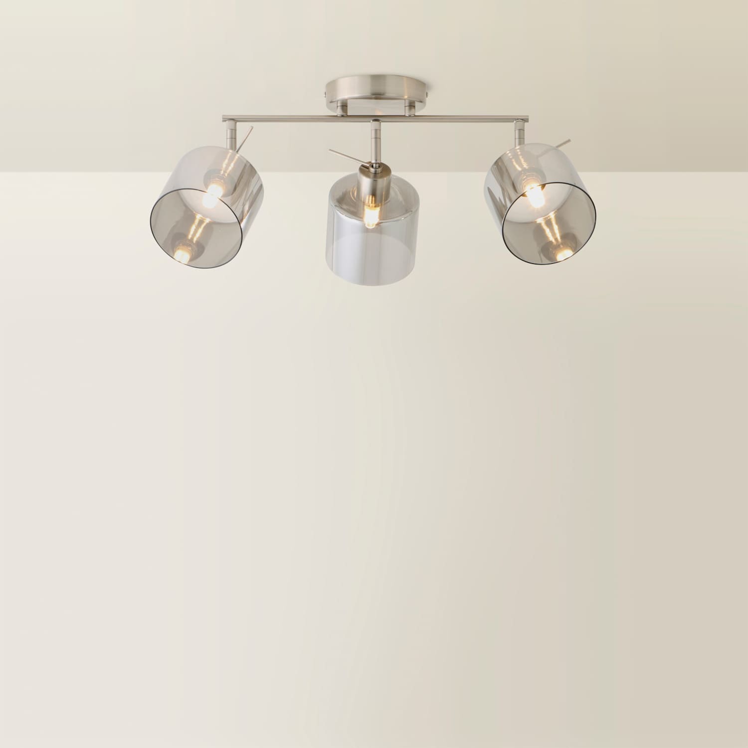 Valuelights Demi Brushed Chrome And Smoked Glass 3 Way Bar Ceiling Spotlight - Brushed Chrome / Yes