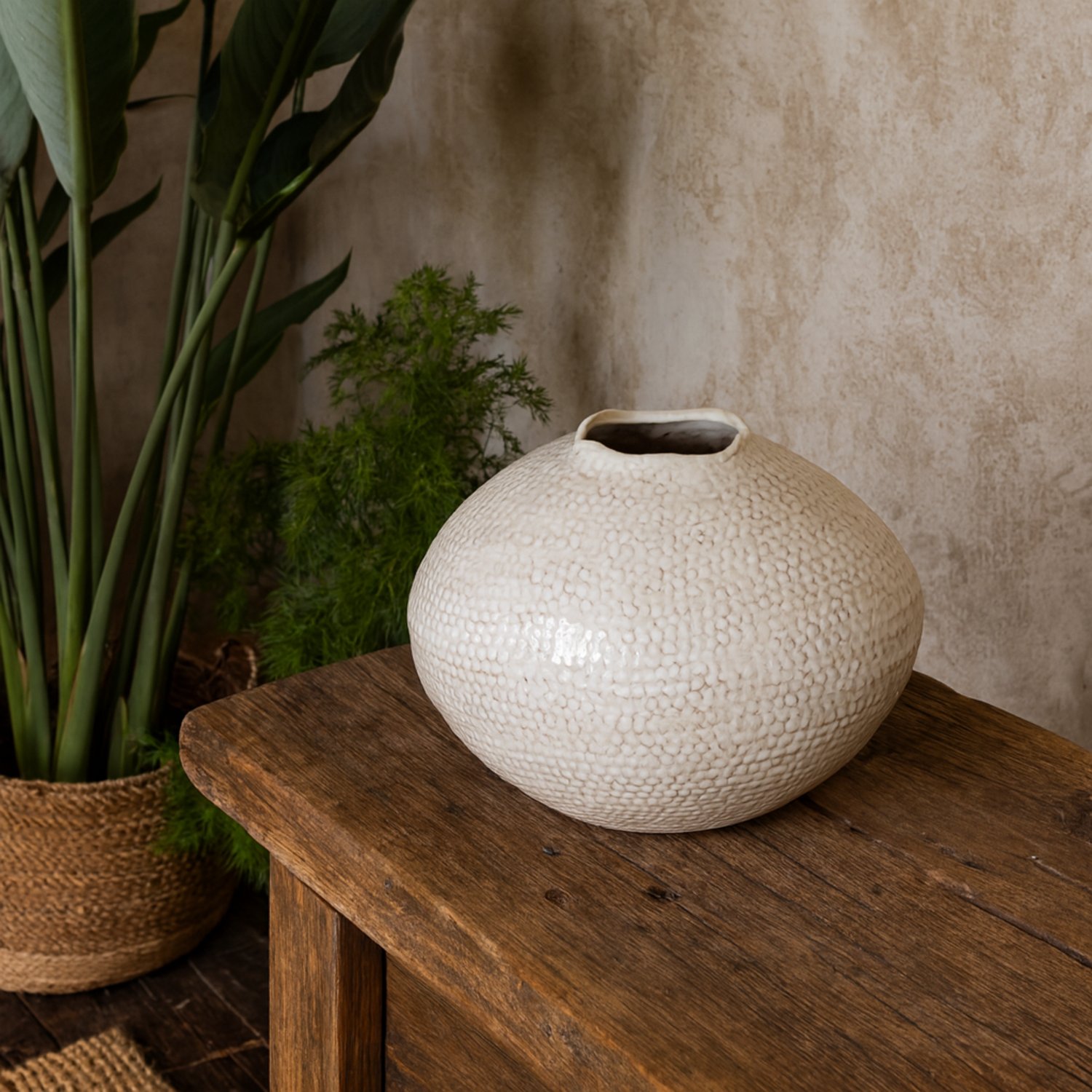 Fernwick Caldron Dotted Glazed Ceramic Vase - White
