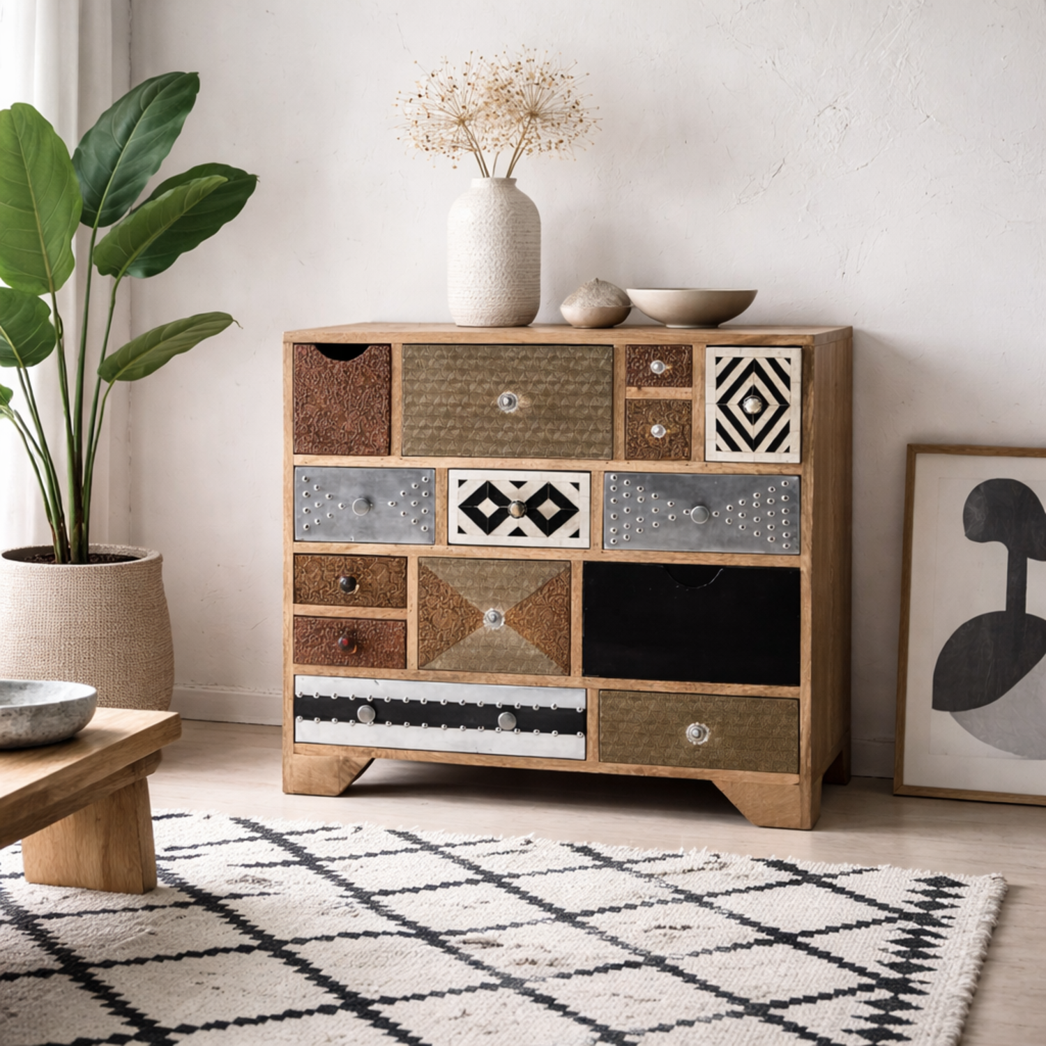 Kokkola Quirky 14 Drawer Reclaimed Wood Storage Chest - Brown