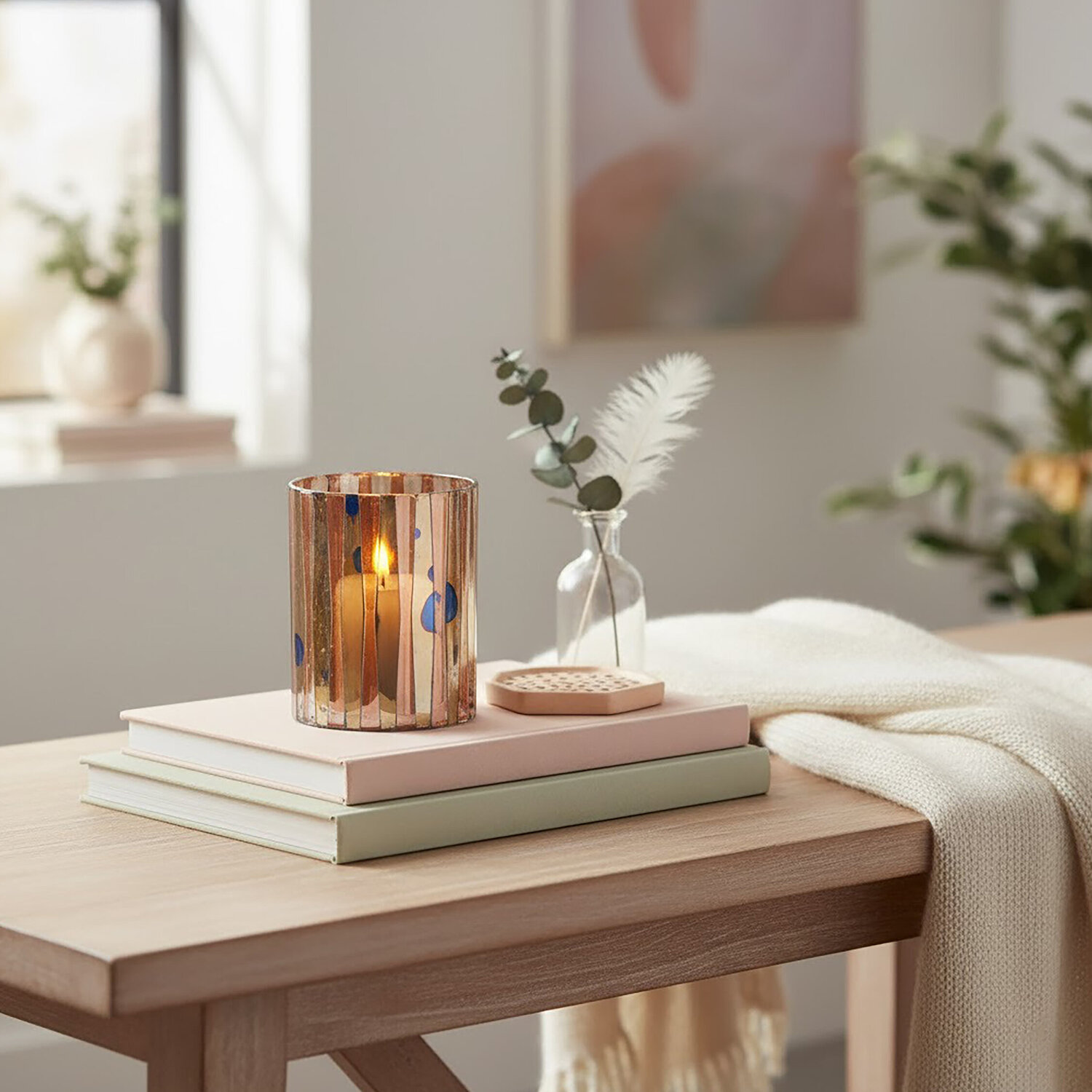 Gaia Pink Antique Finish Small Candle Holder - Pink