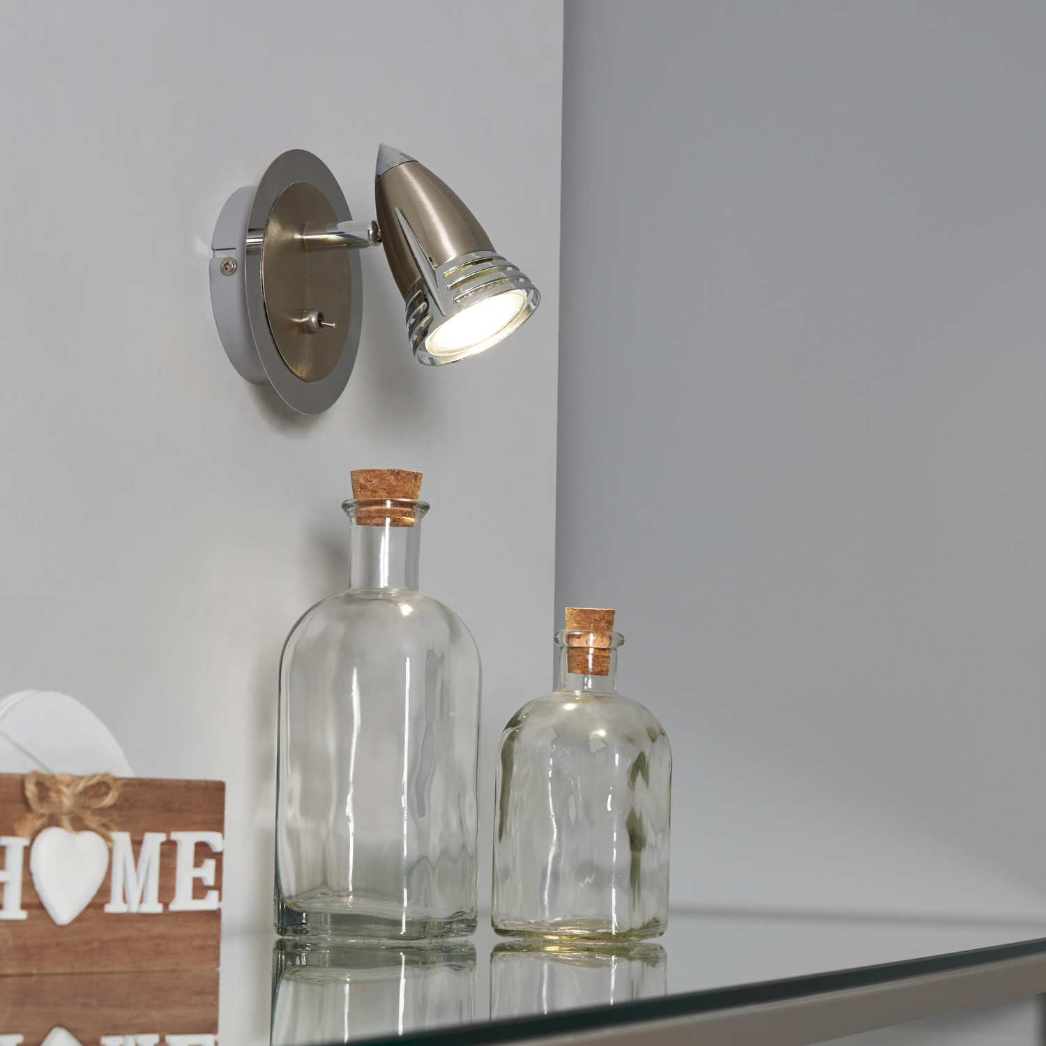 Gemini 1 Light Spotlight Wall Light - Satin Nickel - Satin Nickel