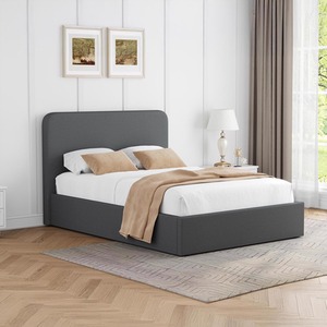 Grey Upholstered King Ottoman Bed Frame Hydraulic Gas Lift