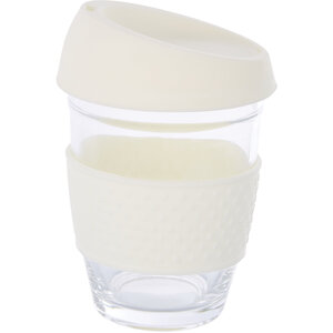 Mimo Glass Mug With Cream Silicone Band Lid