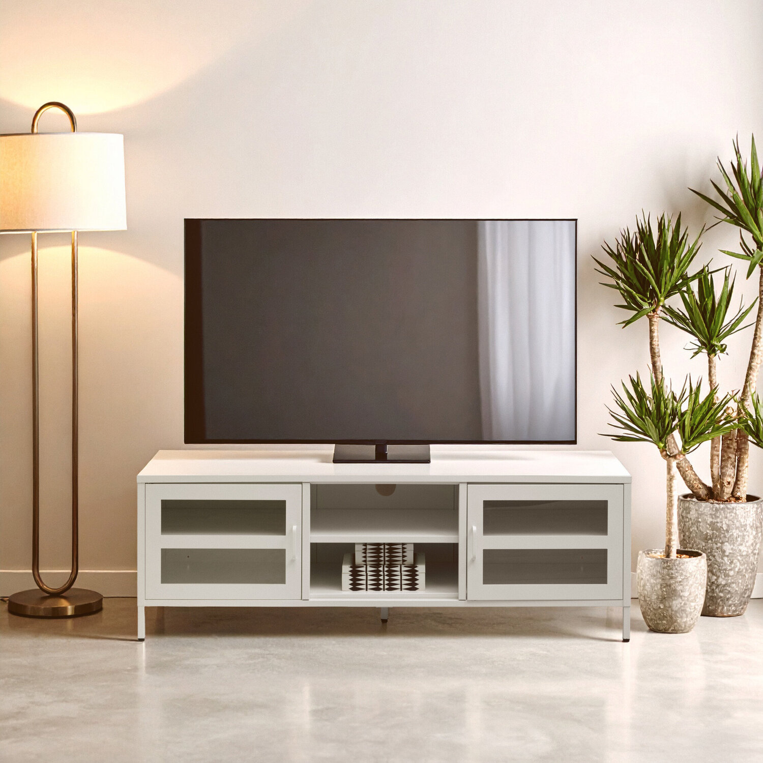 Acier Two Door White Metal Media Unit - White