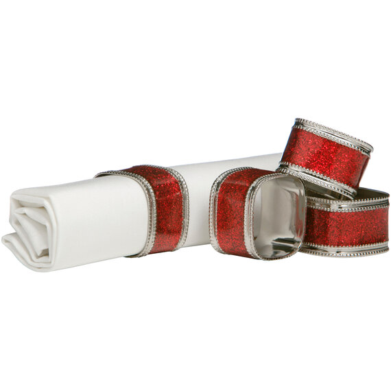 Set Of Four Red Glitter Napkin Ring