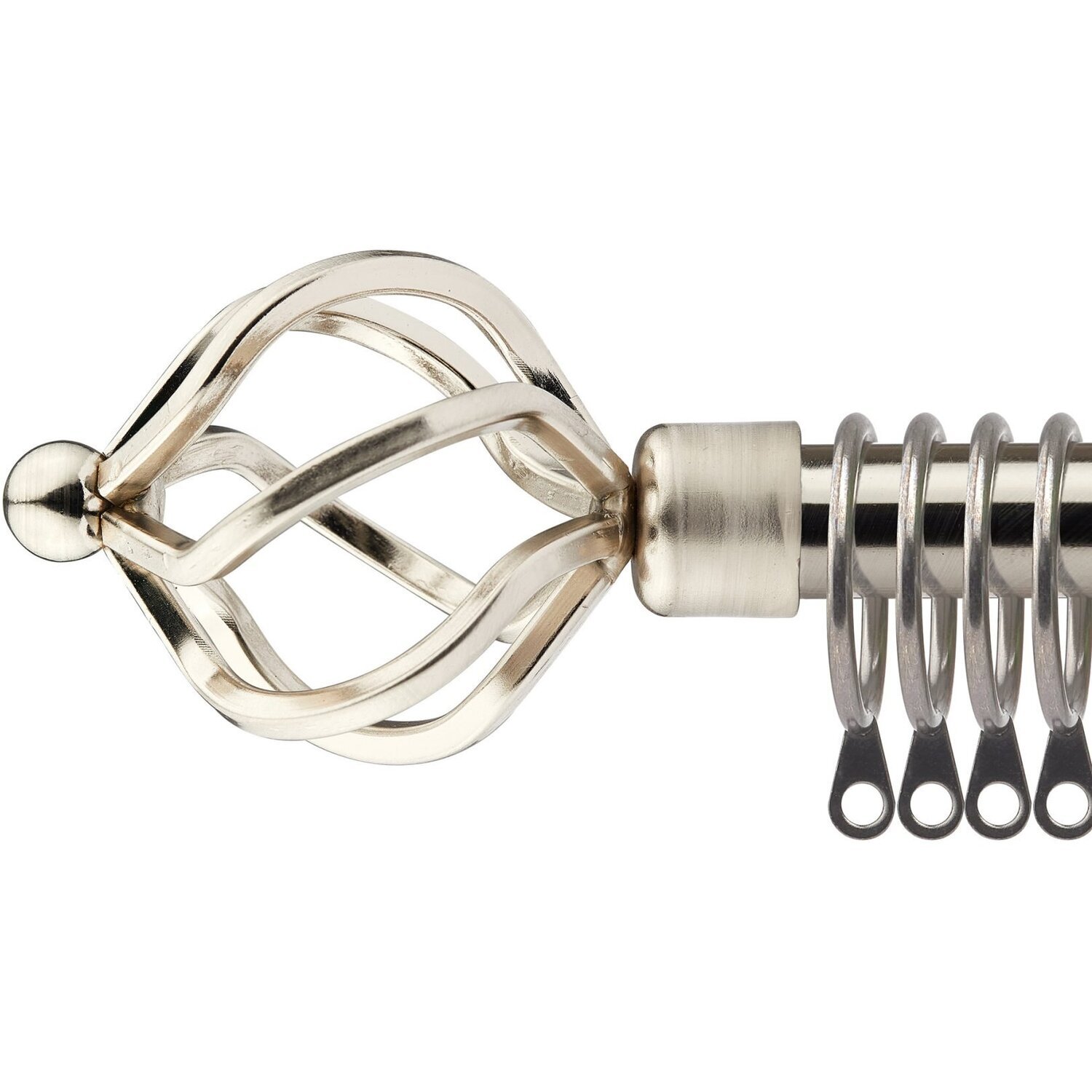 16-19mm Cage Extendable Durable Metal Curtain Pole Set - Brushed Silver / 160cm