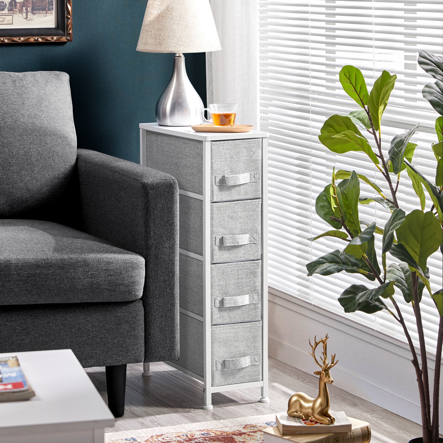Yaheetech 4-Drawer Slim Fabric Storage Tower - Light Grey