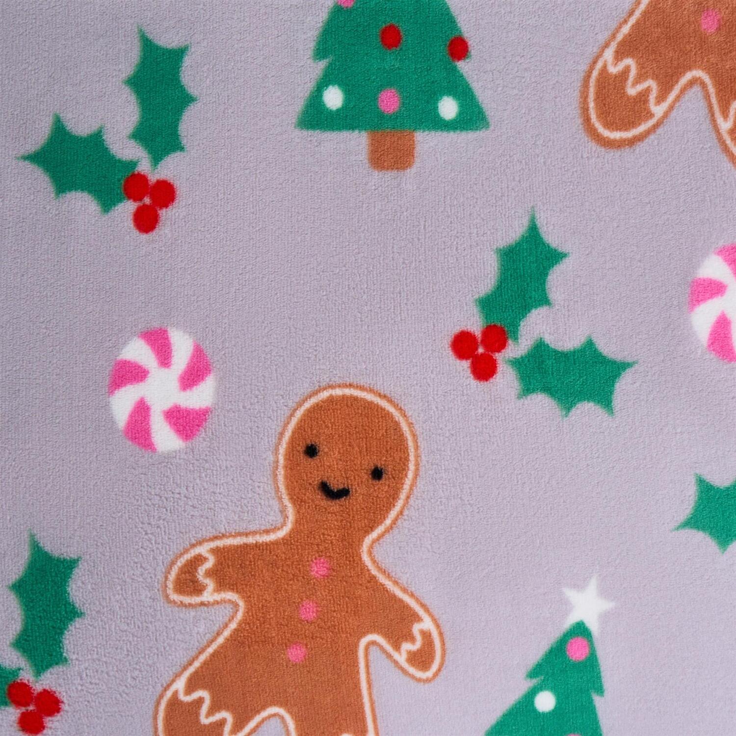 OHS Xmas Gingerbread Reversible Sherpa Fleece Bedding Set in Grey | Size: Single