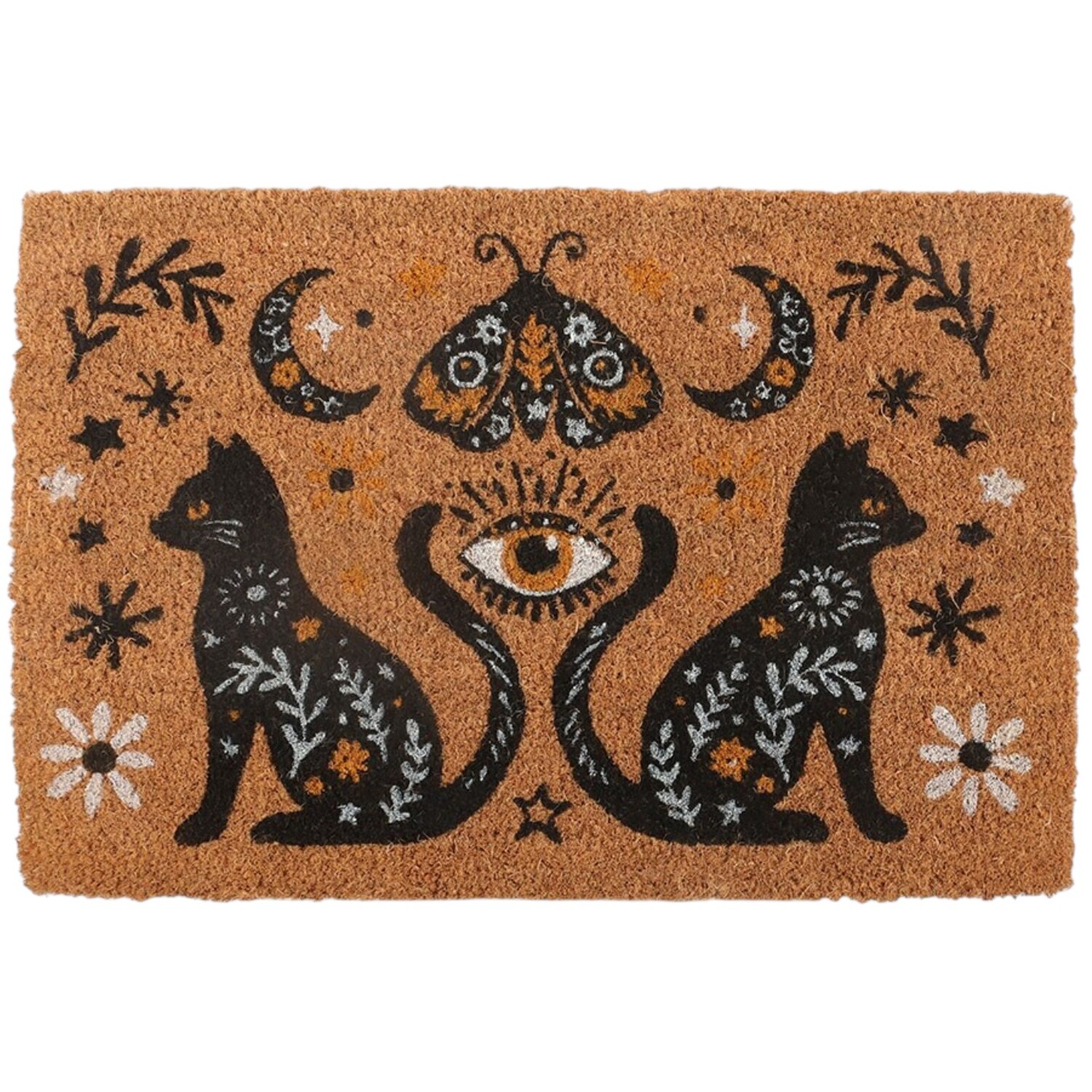 Folk Cat Coir Doormat