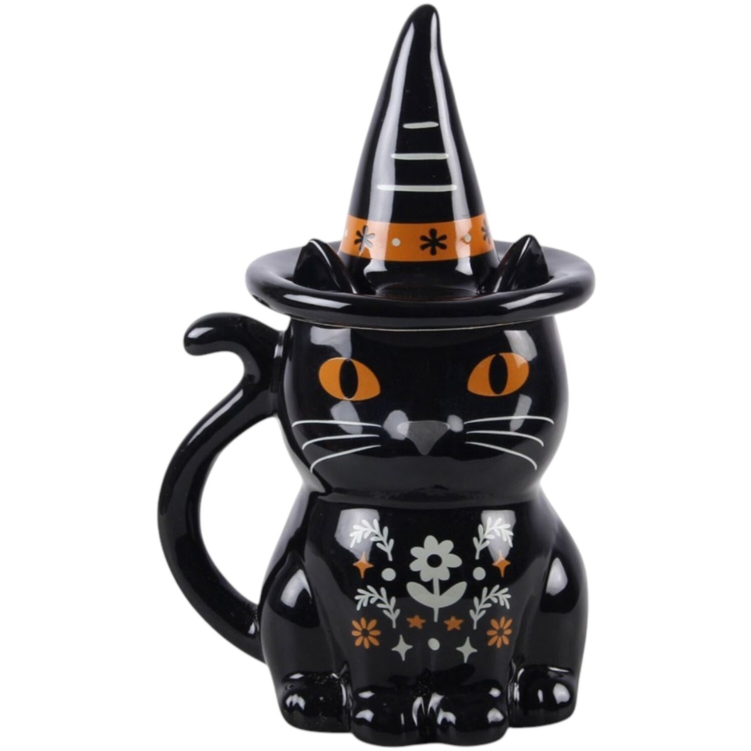 Frightful Folk Cat Lidded Mug - Black