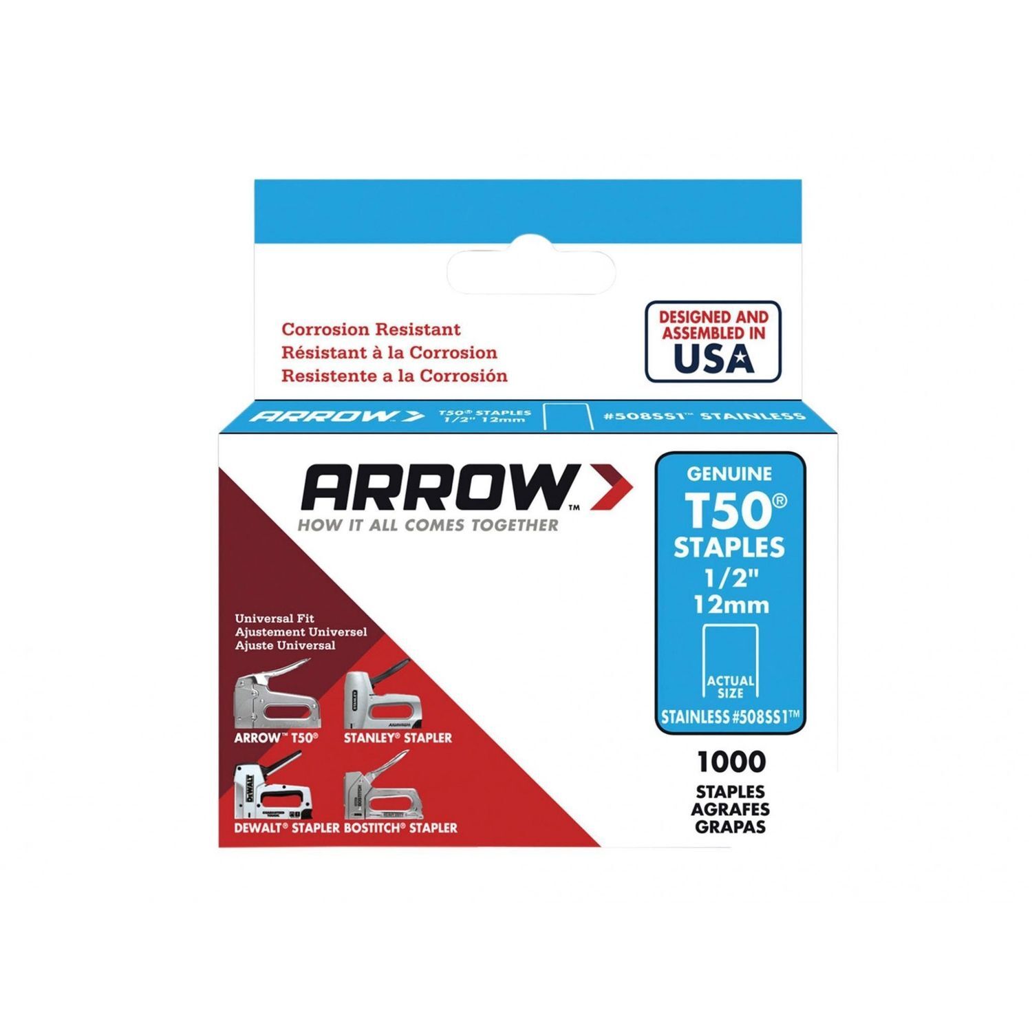 Arrow T50 Stainless Steel Staples - Multi Colour