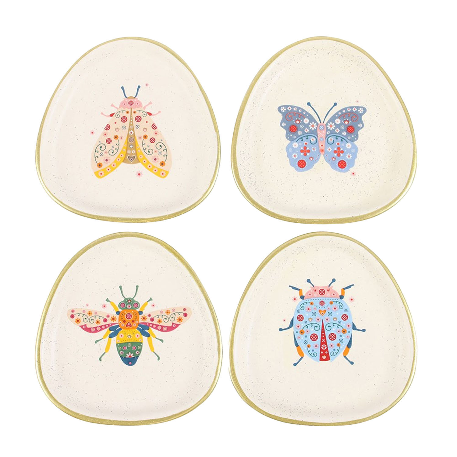 Something Different Floral Bug Trinket Dish (Pack Of 4) - White/Multicoloured