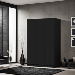 FWStyle Matt Black 3 Door Push to Open Soft Close No Handle Wardrobe