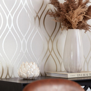 Camden Wave Wallpaper in Neutral and Gold