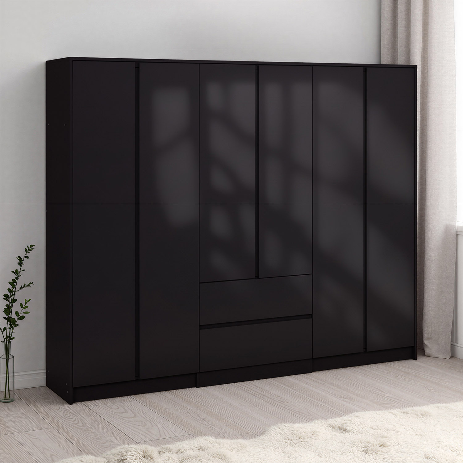 Seconique Malvern 6 Door 2 Drawer Wardrobe in Black - Image 6