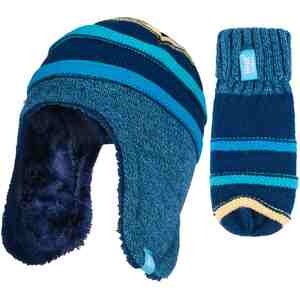 Childrens Winter Warm Fleece Lined Thermal Hat & Mittens Set with Ear Flaps