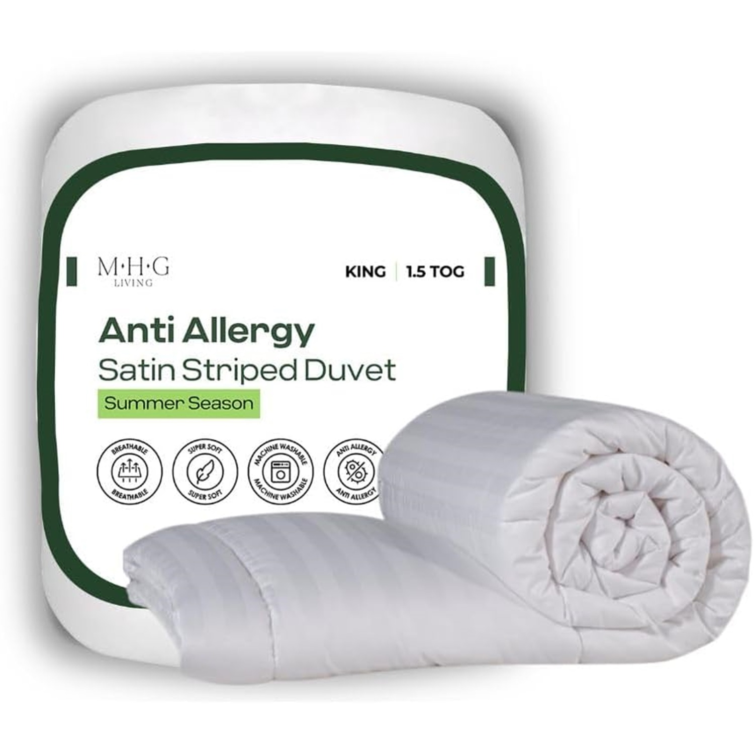 Mhg Living Anti-Allergy 1.5 Tog Summer Duvet - Lightweight Microfibre Breathable Quilt - King