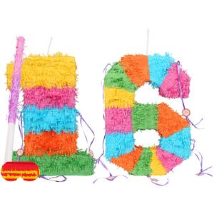 16th Birthday Pinata Set with Stick & Blindfold - Pink Stick
