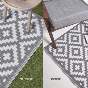 Grey / 300in Homescapes Outdoor Rug Luxury Waterproof Reversible Recycled, Grey Zoe Geometric shot 16397689