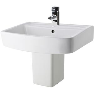 Forsbrook Modern White Square 1 Tap Hole Bathroom Basin, Semi Pedestal - 520mm