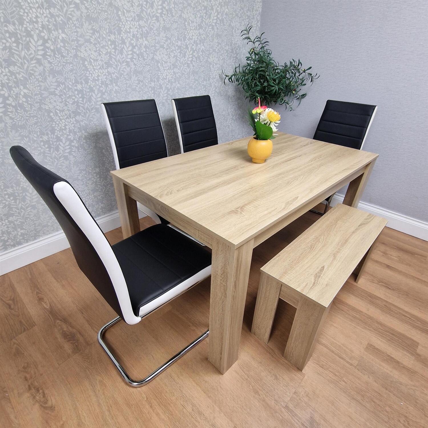 Portland 6 Seater Dining Set - Oak Effect & Black - MDF & Faux Leather - Image 3