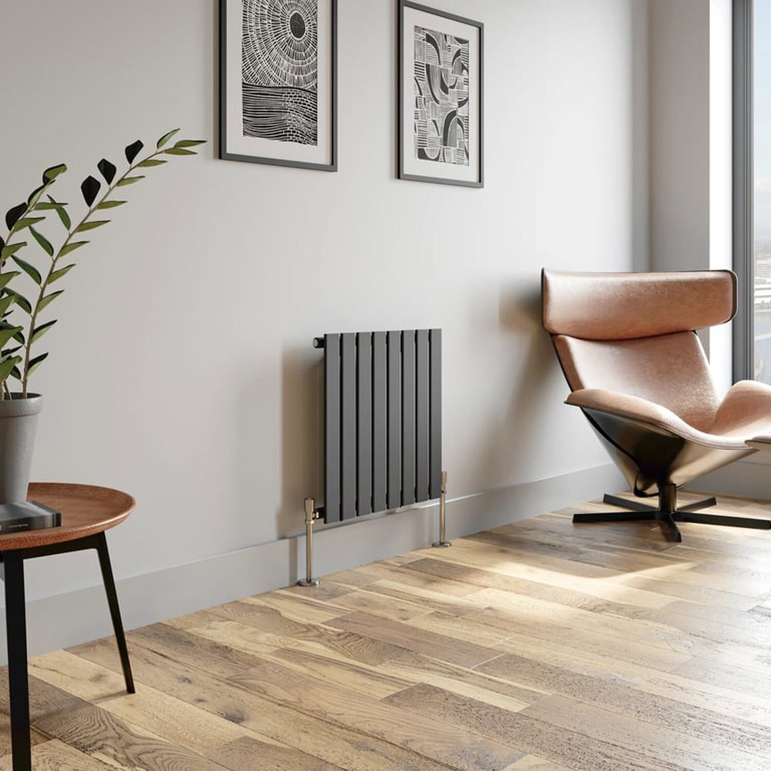 Temprazo Horizontal Single Flat Panel Designer Radiator - 600 X 760Mm Anthracite - Grey / 605Mm / 600Mm