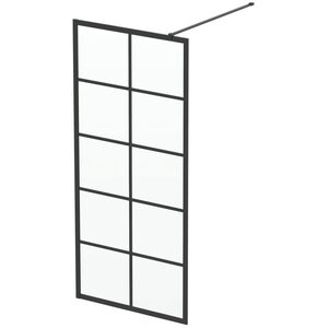 Wet Room Screen 900mm Walk In Enclosure 8mm Black Grid Glass Frameless