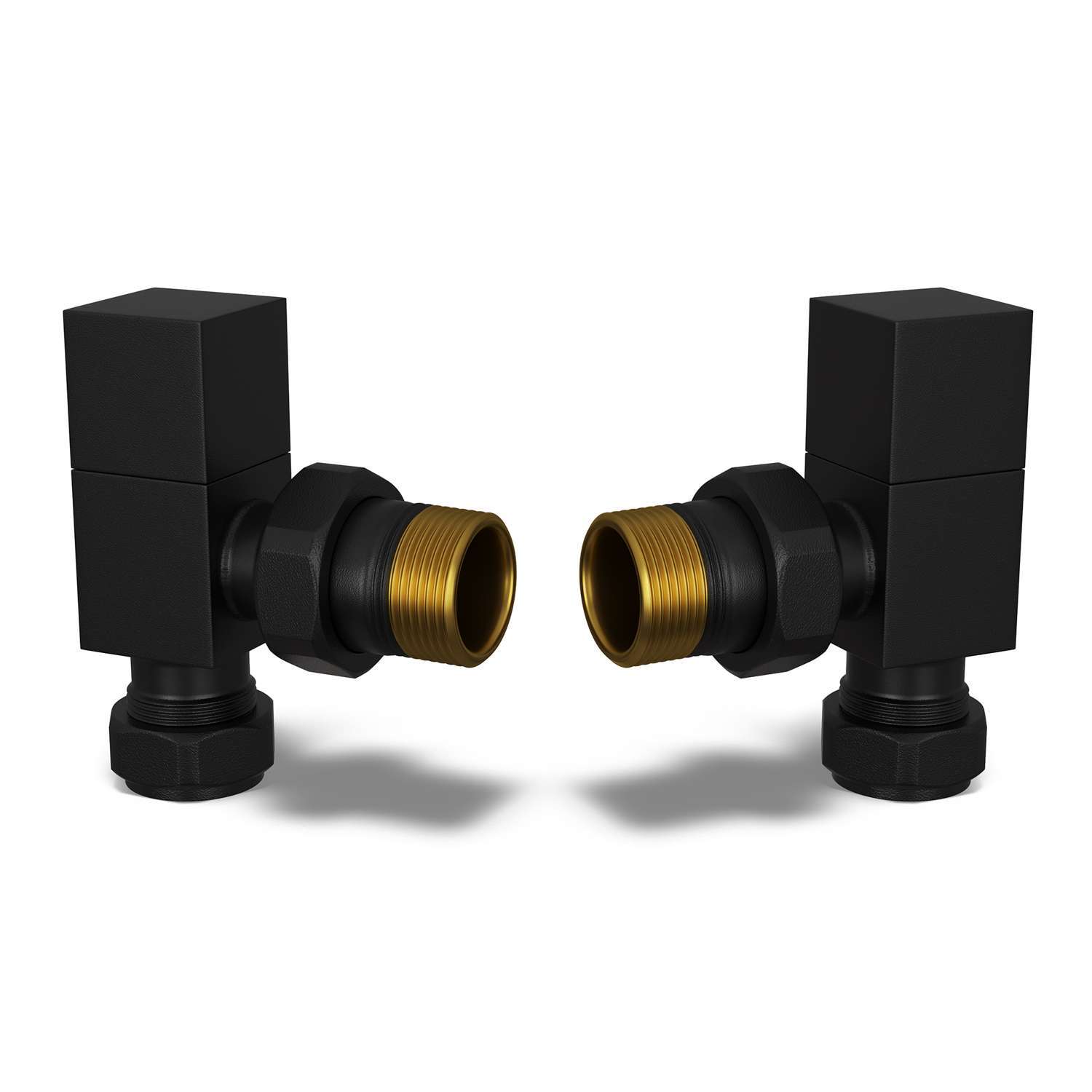 Uk Radiators Square - White Radiator Valves Angled - Black / Pair Of Valves, Pair Of 8Mm Valve Reducers Included / 78Mm