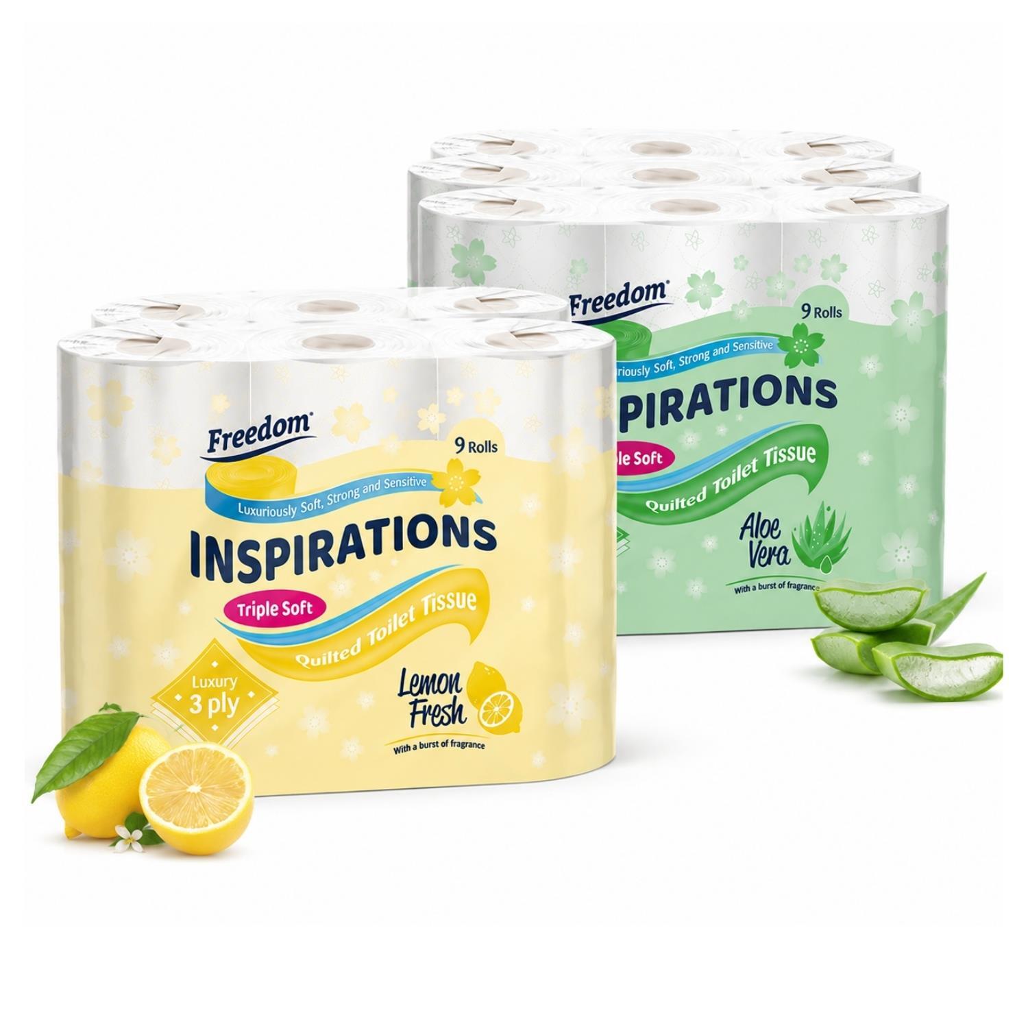 Freedom Aloe Vera 45 Rolls & Triple Soft Lemon 45 Rolls Toilet Paper Bundle, White - Image 2