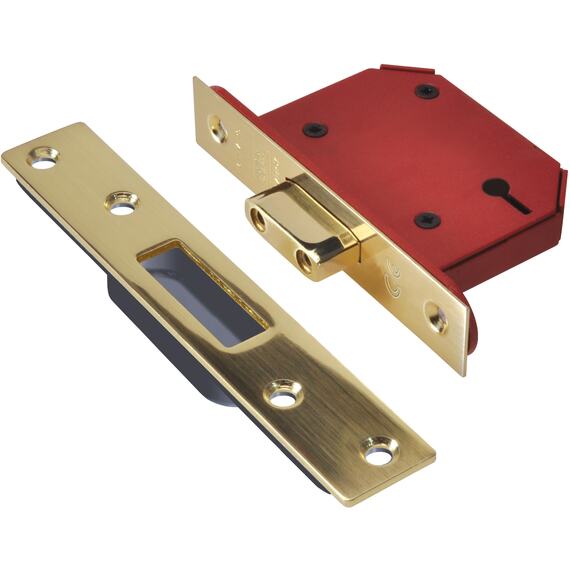 UNION 2134E 5-lever BS mortice deadlock satin brass 79.5 mm case 57.5 mm backset