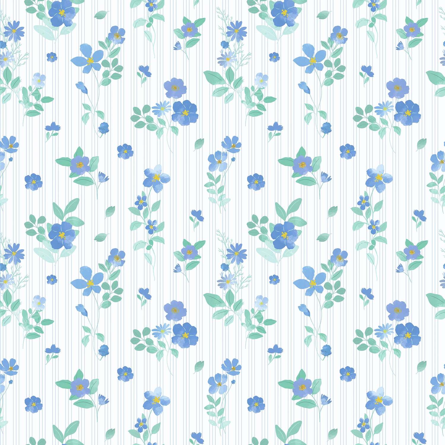 I Love Wallpaper Sample Of Flowers And Stripes Wallpaper In Blue And Green - Blue