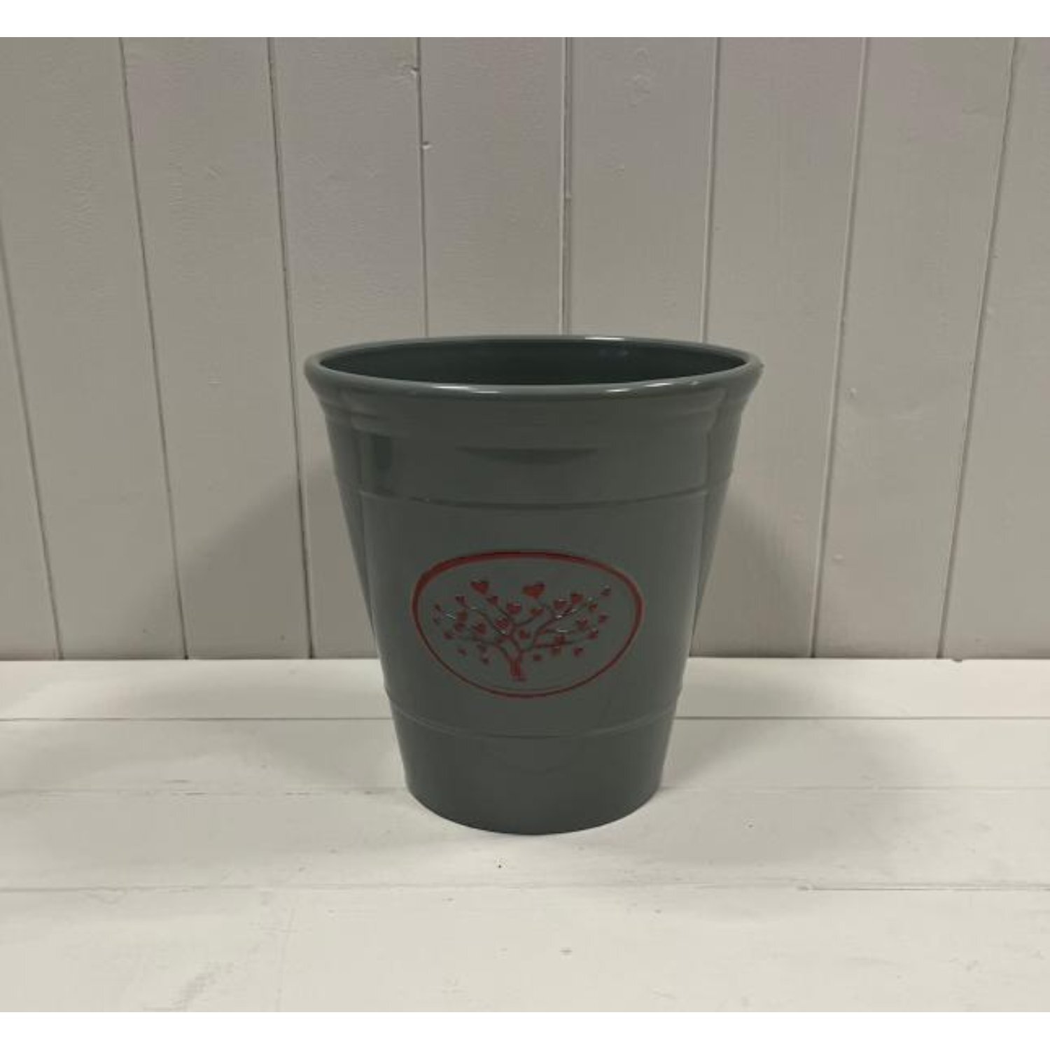 KDMD Grey Round Love Heart Tree Plastic Planter 5.6LTR in Dark Grey