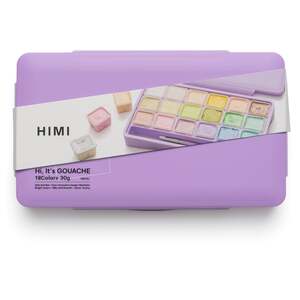 HIMI Jelly Cup Gouache Set 18 Paint Colours 3 Brushes Mixing Pallete Purple Case