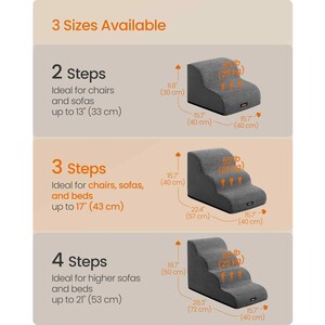Three Step Corduroy Pet Stairs, Waterproof Washable Cover, Slate Grey